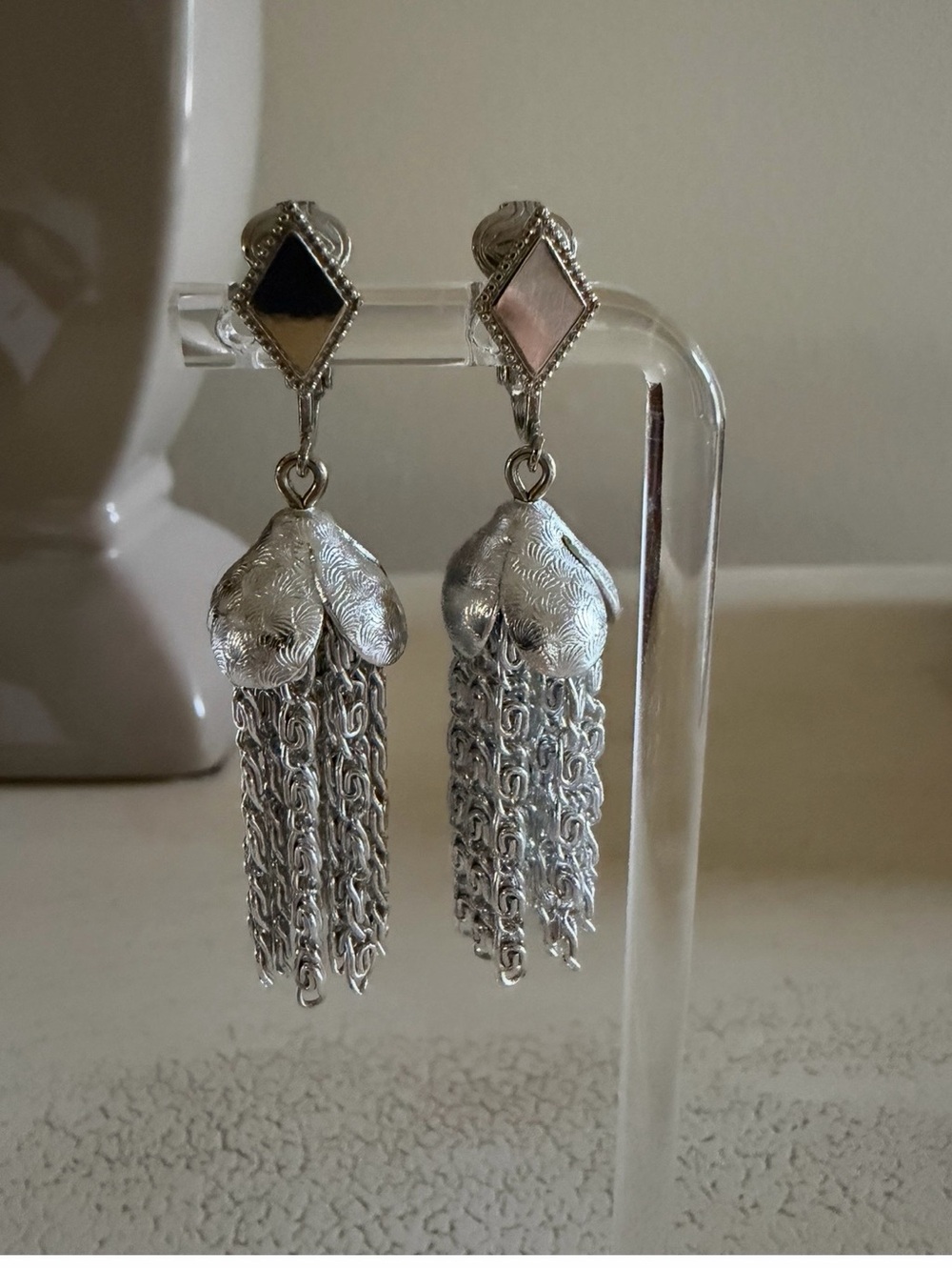Sarah Coventry Silver Tassel Drop Clip On Earrings